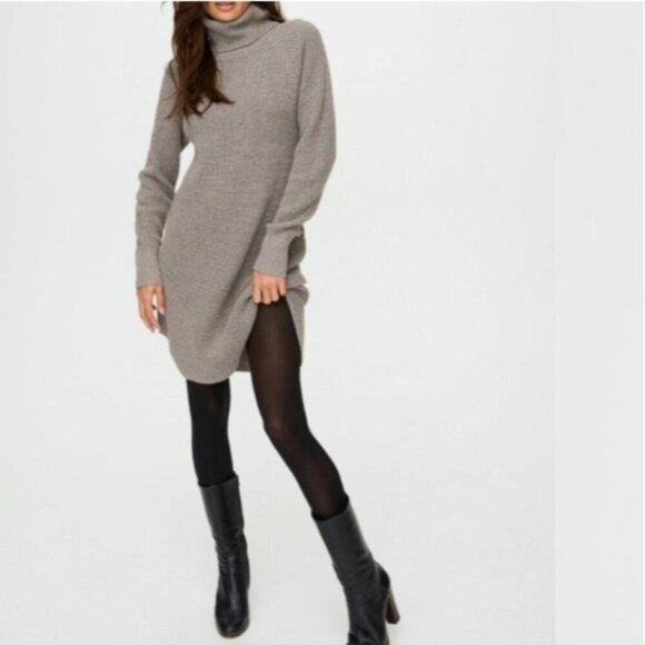 WILFRED Bianca Dress Sweater Long Sleeve Mini Grey Aritzia XS - Picture 2 of 11